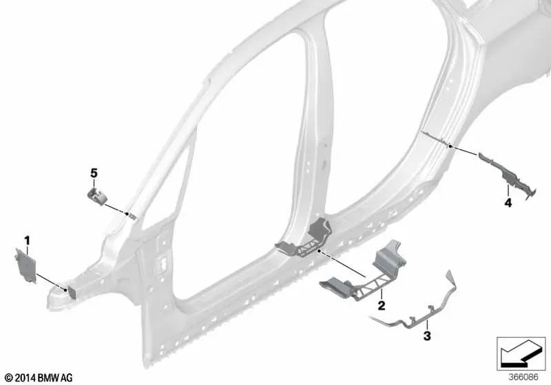 Pieza moldeada pilar C derecha para BMW F45, F45N (OEM 41007296434). Original BMW.