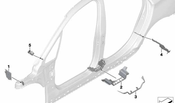 Pieza de molde B-pilar interior izquierdo para BMW F45, F46 (OEM 41007296439). Original BMW