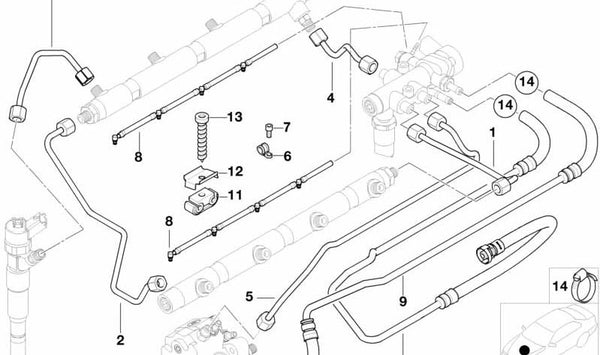 Tubería de Fuga de Aceite para BMW E38 (OEM 13532248223). Original BMW.