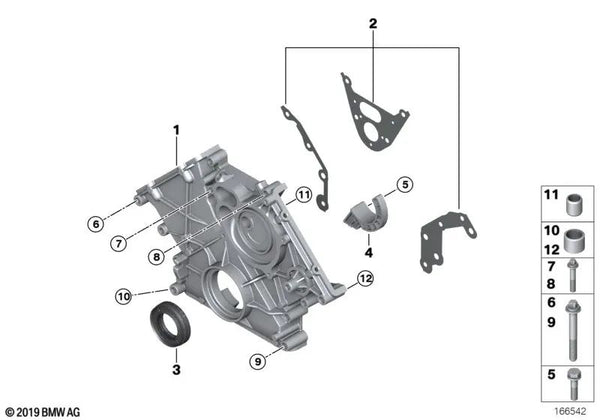 Cubierta inferior de la caja de la cadena para BMW F07, F10, F11, F06, F12, F13, F01N, F02N, E70, F15, E71, F16 (OEM 11148483806). Original BMW