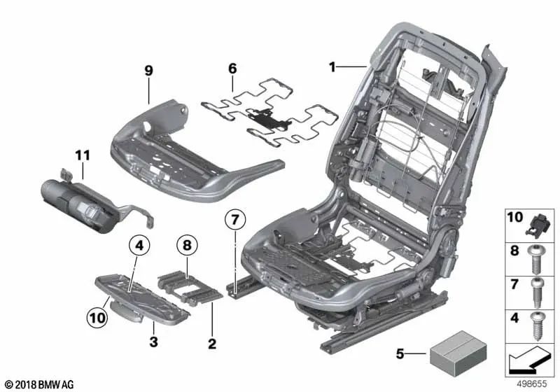 Right sports seat mechanism for BMW 6 Series F06, F06N (OEM 52107351874). Original BMW