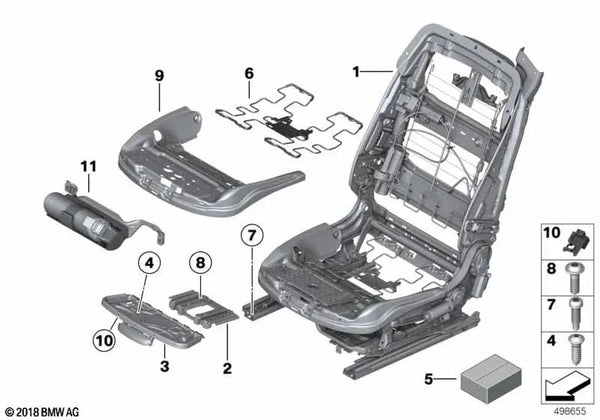 Mecanismo de asiento confort izquierdo para BMW F06 (OEM 52107351867). Original BMW