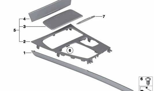 Cubierta portavasos fresno antracita para BMW Serie 7 F01, F02, F04 (OEM 51169160498). Original BMW