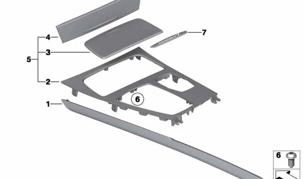 Revestimiento consola central izquierda para BMW Serie 7 F01, F02, F04 (OEM 51167967881). Original BMW