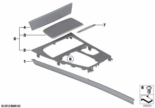 Cubierta consola central derecha para BMW F01, F01N, F02, F02N, F04 (OEM 51167967882). Original BMW