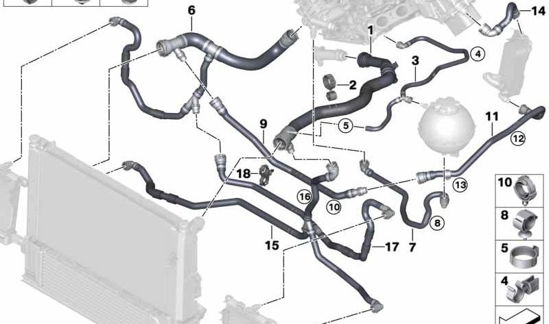 Kühlmittelkühlerrohr für BMW F22N, F23N, F30N, F31N, F32N, F36N (OEM 17128675281). Original BMW