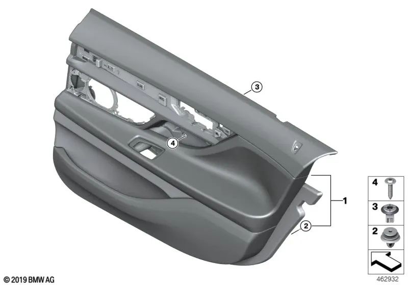 Türverkleidung aus Leder hinten links für BMW G12, G12N (OEM 51427448355). Original BMW