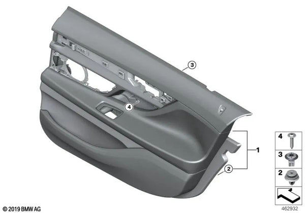 Revestimiento de puerta de cuero trasero izquierdo para BMW G12, G12N (OEM 51427448355). Original BMW