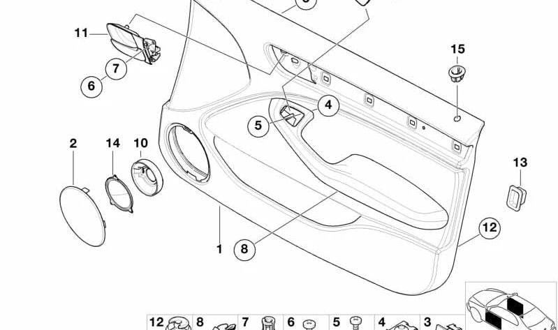 Left Interior Door Opener for BMW 3 Series E46 (OEM 51418200723). Original BMW