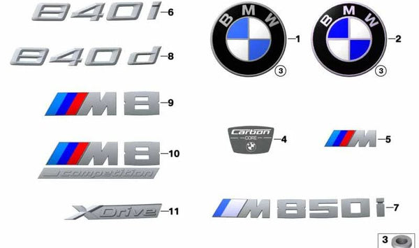 Emblema "M850i" OEM 51148084431 para BMW G15 (Serie 8 Coupé) y G16 (Serie 8 Gran Coupé). Original BMW