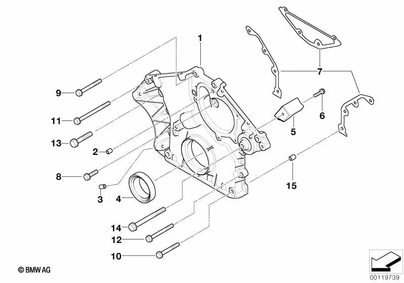 Tapa inferior de la caja de la cadena para BMW Serie 7 E65, E66 (OEM 11147513438). Original BMW