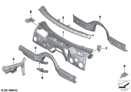 Tabique del compartimiento del motor izquierdo para BMW G42, G87, G20, G20N, G21, G21N, G28, G28N, G80, G81, G22, G23, G26, G82, G83 (OEM 41007486645). Original BMW