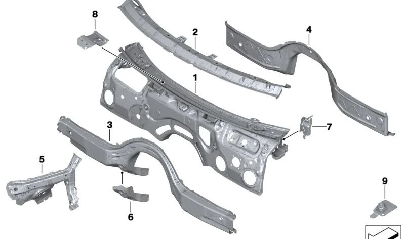 Separador de compartimento del motor derecho OEM 41007486646 para BMW G42, G20, G21, G28, G80, G22, G23, G26, G82, G83. Original BMW.