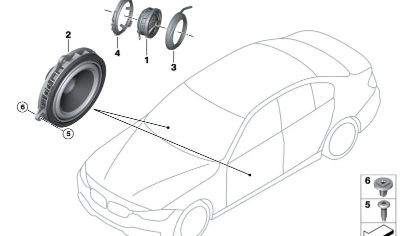 Orador de mídia OEM 65139279635 para BMW F90, G30, G31, G38, G32, G11, G12, F91, F92, F93, G14, G15, G16, I20. BMW original.