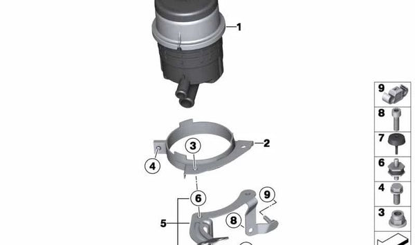 Soporte superior del depósito de aceite OEM 32412284418 para BMW F10, F06, F12, F13. Original BMW.