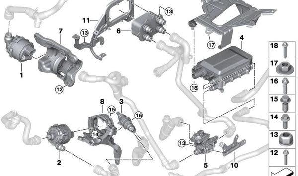 Soporte para bomba de agua eléctrica OEM 11515A03081 para BMW G60, G61, G70. Original BMW.