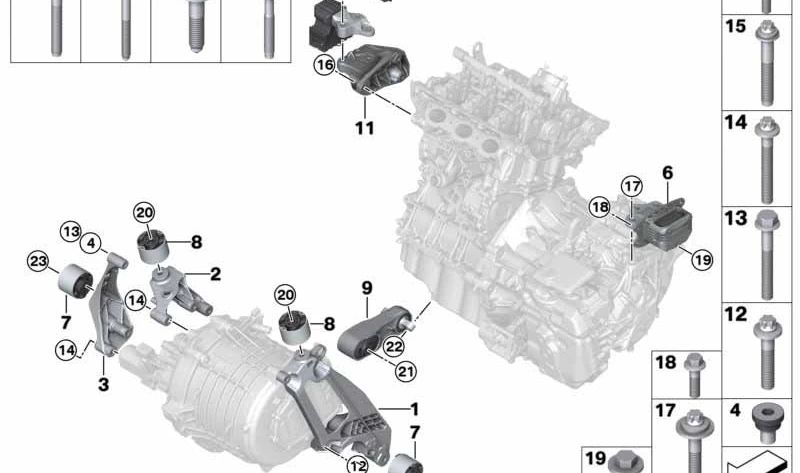 Engine bearing for BMW I12, I15 (OEM 22116856296). Original BMW