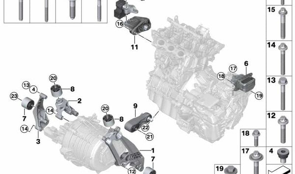 Cojinete de motor para BMW I12, I15 (OEM 22116856296). Original BMW