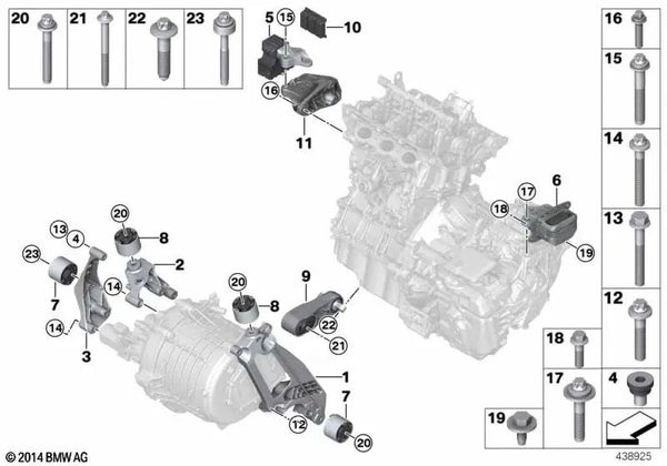 Soporte superior de transmisión para BMW I12, I12N, I15 (OEM 22116856292). Original BMW.