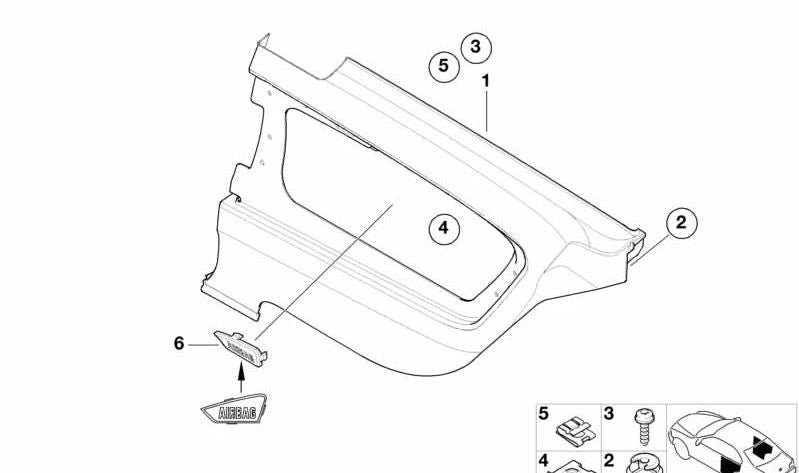 Cubierta Airbag Panel lateral izquierdo para BMW Serie 3 E46 (OEM 51437892651). Original BMW