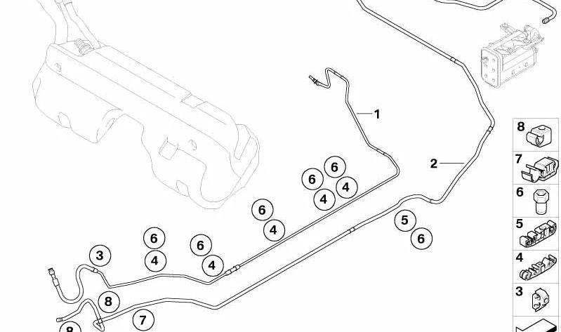 Tubería de combustible OEM 16127166718 para BMW E85, E86. Original BMW.