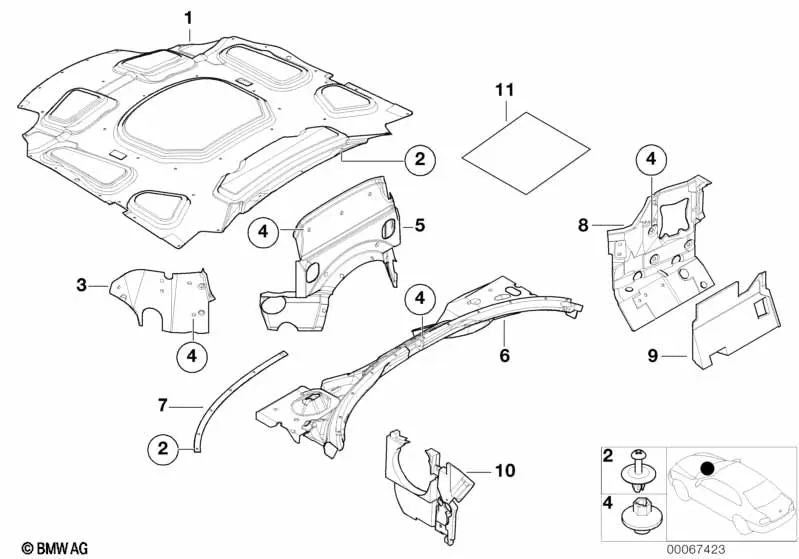 Soporte de Aislamiento Acústico Izquierdo para BMW E52 (OEM 51487013091). Original BMW