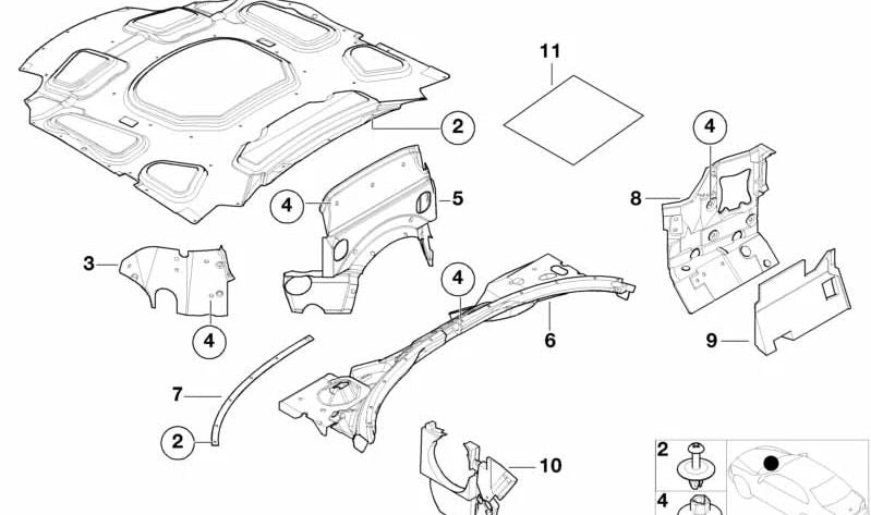 Soundproofing Engine Partition Right for BMW E52 (OEM 51488234458). Original BMW