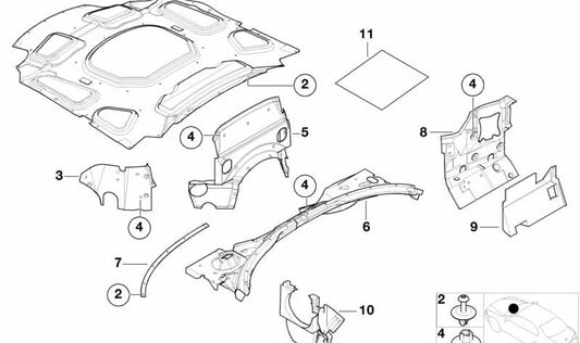 Schalldämmende rechte Motortrennwand für BMW E52 (OEM 51488234458). Original BMW