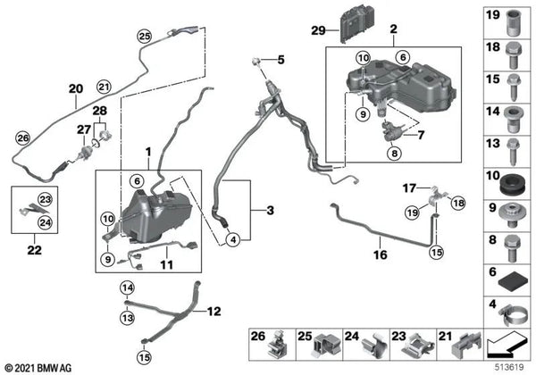 Sistema de llenado SCR para BMW F20N, F21N (OEM 16197407250). Original BMW.