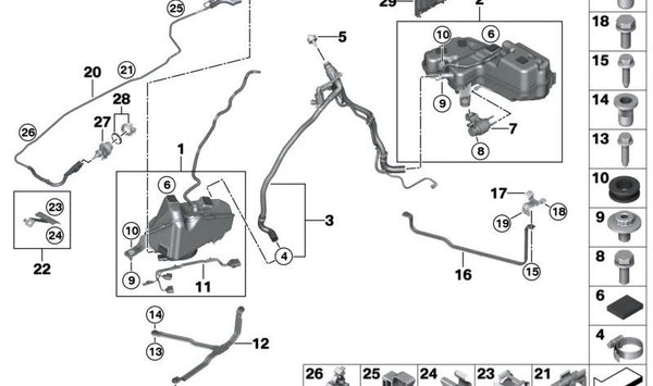 Clip de sujeción OEM 16197269220 para BMW F20, F21, F22, F23, F30, F31, F34, F32, F33, F36, F10, F11. Original BMW.