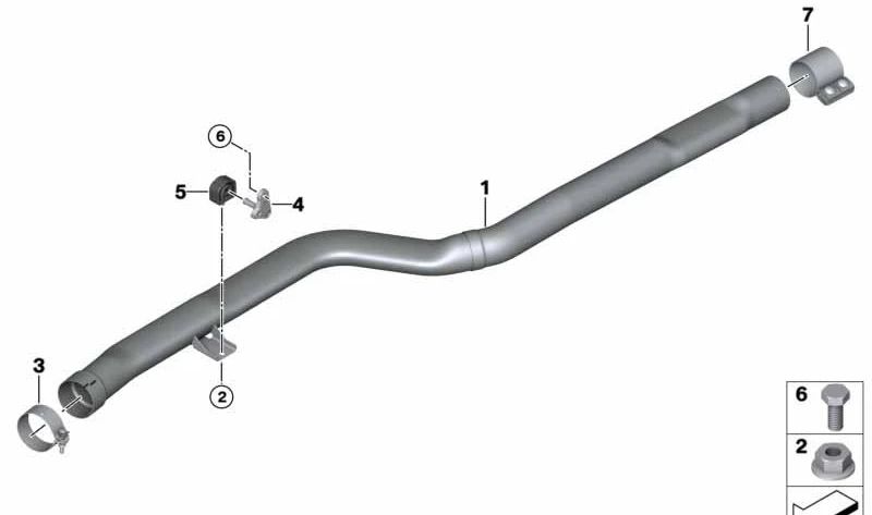 Tubo intermedio de escape OEM 18307925841 para BMW G32, G11. Original BMW.