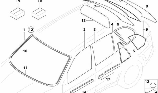 Luna trasera con vidrio de protección solar para BMW X5 E70 (OEM 51317152767). Original BMW