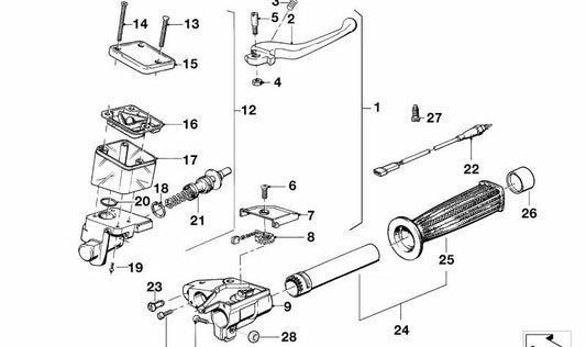 Maneta de freno derecha en plata OEM 32722324812 para BMW Motorrad (Modelos compatibles: R1200GS, R1250GS, S1000XR, F850GS, F900R, F900XR). Original BMW.