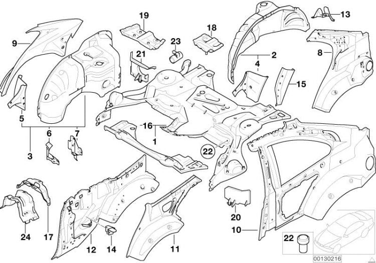 Pasaruedas Trasero Mitad Interior Para Bmw E46 Serie 3. Original Recambios