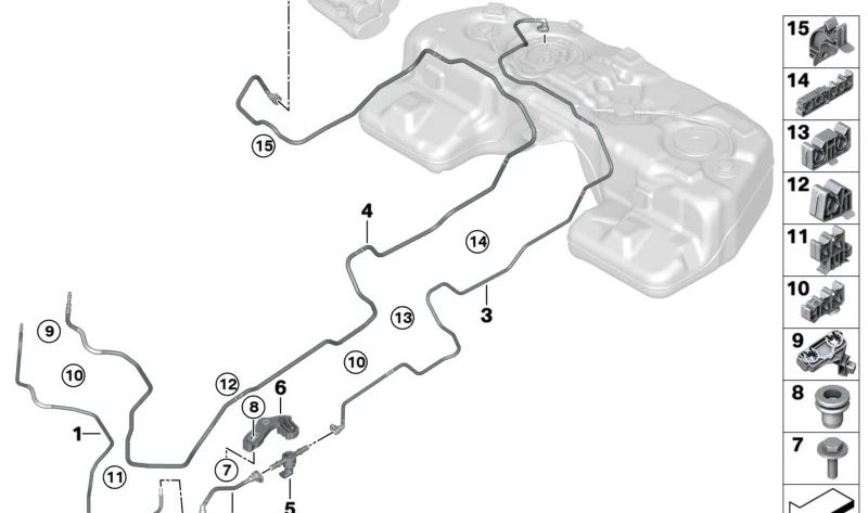 Clip en ángulo para BMW E81, E82, E87N, E88, E90, E91, E92, E93, G20, G21, G80, G22, G23, G82, F90, G30, G31, G38, G32, G11, G12, F91, F92, F93, G14, G15, G16, F25, F95, G05, G18, F96, G06, G07 (OEM 16137180437). Original BMW