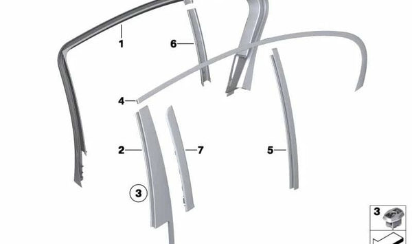 Cubierta marco de ventana puerta trasera derecha para BMW F02, F04 (OEM 51337177856). Original BMW