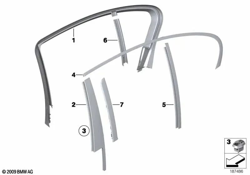 Left side window trim for BMW 7 Series F01, F01N, F02, F02N, F04 (OEM 51359141425). Original BMW