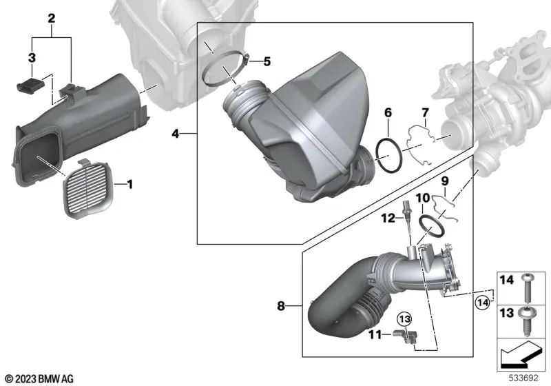 Junta de sellado para BMW Serie 2 G42, Serie 3 G20N, G21N, G28N, Serie 4 G22, G22N, G23, G23N, G26, G26N, Serie 5 G60, G61, G68, Z4 G29 (OEM 13718697845). Original BMW.