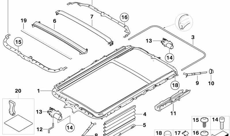 Cubierta de techo solar OEM 54137118853 para BMW E61, E60, E53. Original BMW.