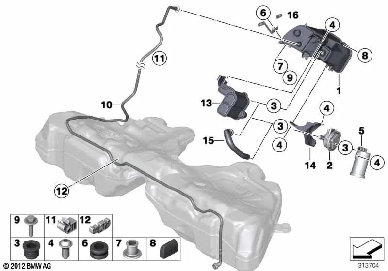 Molded pipe for BMW 5 Series F10, F10N 6 Series F06, F06N (OEM 16137331124). Genuine BMW