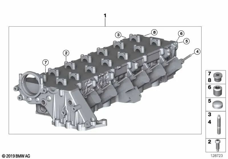 Cylinder head for BMW E90, E91, E92, E93, E60, E61, E63N, E64N, E65, E66, E83, E70, E71 (OEM 11127806061). Genuine BMW