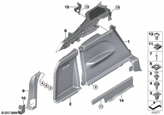 Kofferraumverkleidung vorne links für BMW X5 F15 (OEM 51477326713). Original BMW