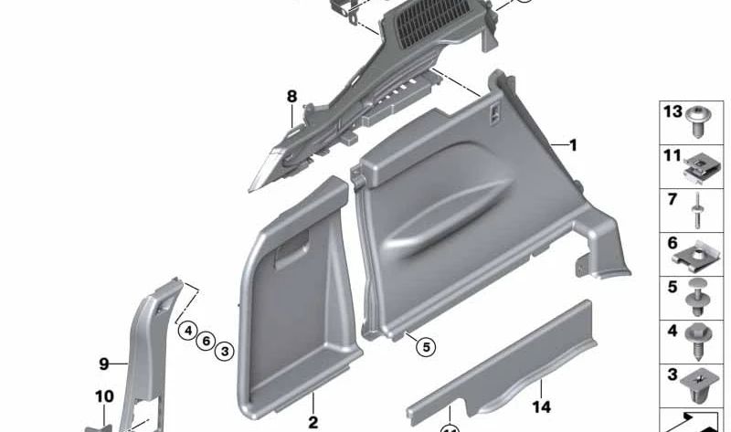 Revestimiento columna D inferior izquierda para BMW X5 F15, F85 (OEM 51477326441). Original BMW.