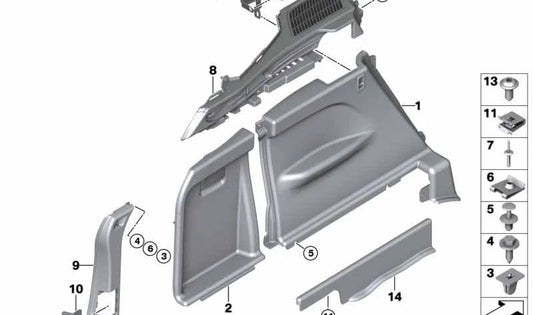 Revestimiento columna D inferior izquierda para BMW X5 F15, F85 (OEM 51477326441). Original BMW.