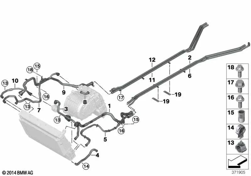 Intercooler-Coolant Radiator Pipe for BMW I12, I12N, I15 (OEM 17127640847). Genuine BMW