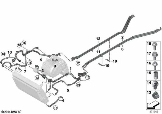 Ladeluftkühler-Kühlmittelkühlerrohr für BMW I12, I12N, I15 (OEM 17127640847). Original BMW