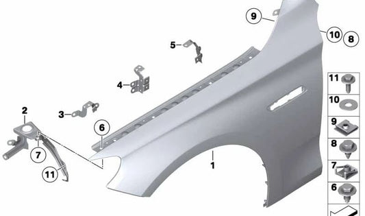 Soporte pared lateral delantero izquierdo para BMW Serie 5 F07, F07N (OEM 41357230569). Original BMW