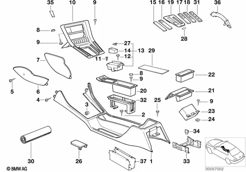 Tapa interruptor derecha para BMW Serie 8 E31 (OEM 51168124122). Original BMW