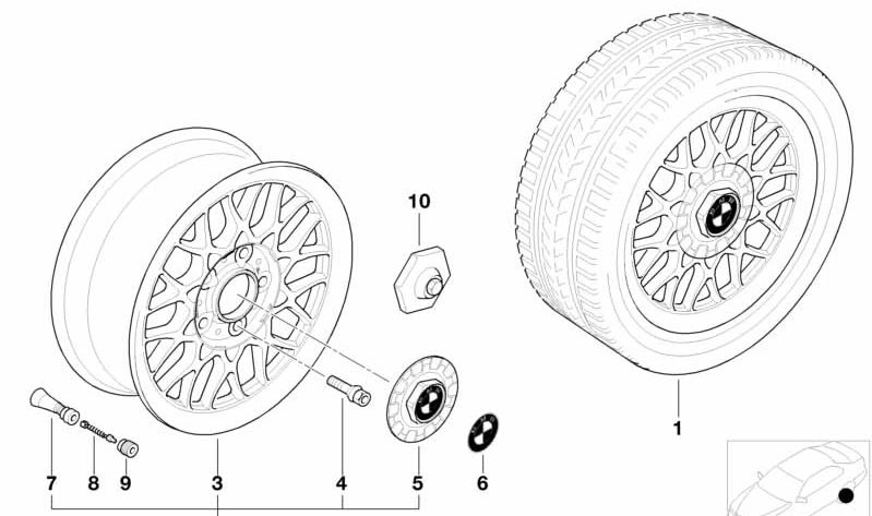 Tapa de buje para BMW Serie 5 E39 (OEM 36131093908). Original BMW