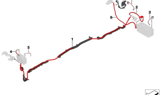 Cable de batería positivo bajo suelo para BMW X5 G05 (OEM 61128720179). Original BMW